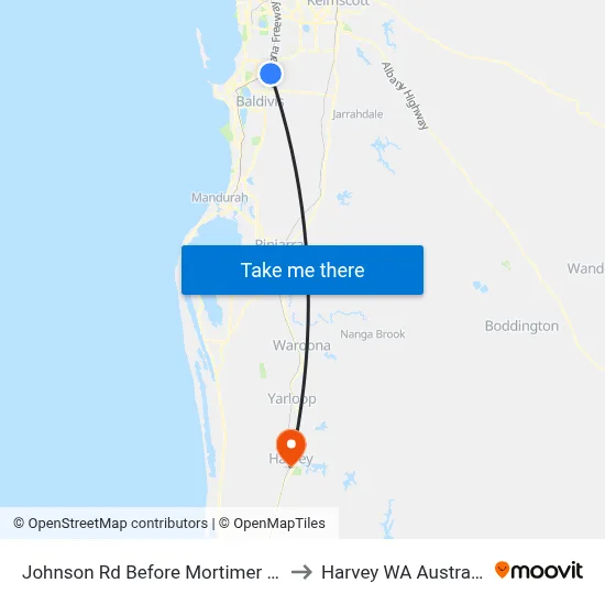 Johnson Rd Before Mortimer Rd to Harvey WA Australia map