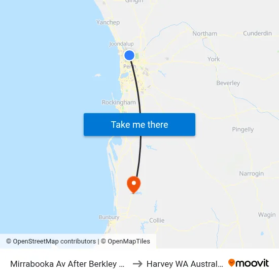 Mirrabooka Av After Berkley Rd to Harvey WA Australia map