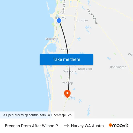 Brennan Prom After Wilson Pass to Harvey WA Australia map