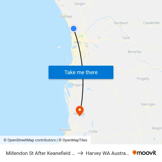 Millendon St After Keanefield Dr to Harvey WA Australia map