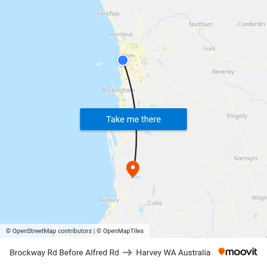 Brockway Rd Before Alfred Rd to Harvey WA Australia map