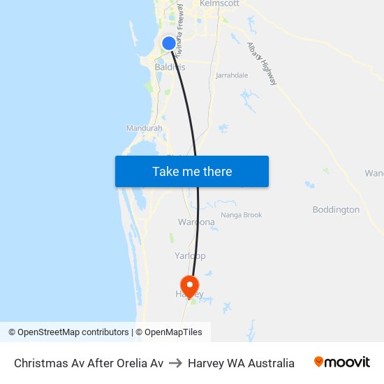 Christmas Av After Orelia Av to Harvey WA Australia map