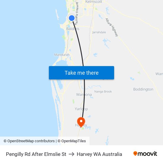 Pengilly Rd After Elmslie St to Harvey WA Australia map