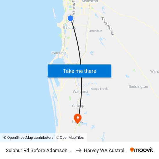 Sulphur Rd Before Adamson Rd to Harvey WA Australia map