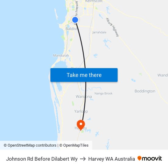 Johnson Rd Before Dilabert Wy to Harvey WA Australia map