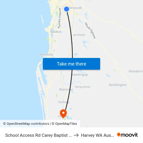 School Access Rd Carey Baptist College to Harvey WA Australia map
