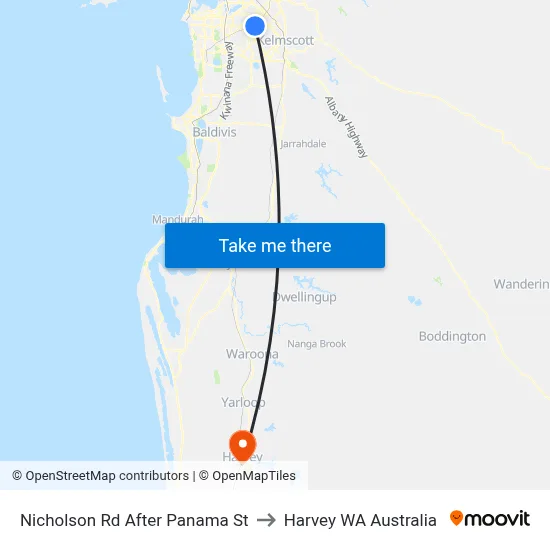 Nicholson Rd After Panama St to Harvey WA Australia map