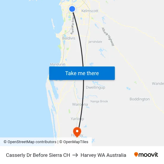 Casserly Dr Before Sierra CH to Harvey WA Australia map