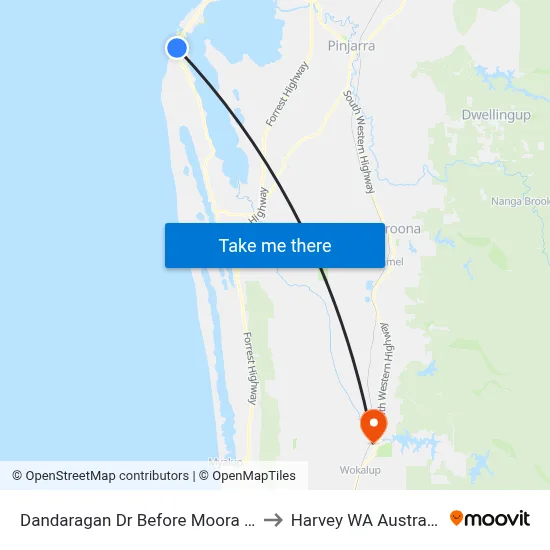 Dandaragan Dr Before Moora Cl to Harvey WA Australia map