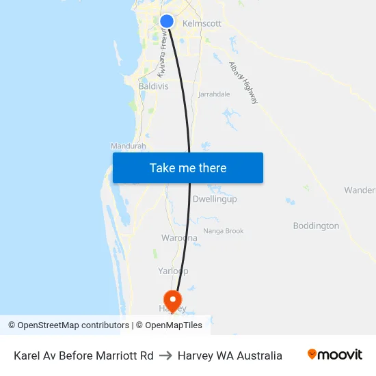 Karel Av Before Marriott Rd to Harvey WA Australia map