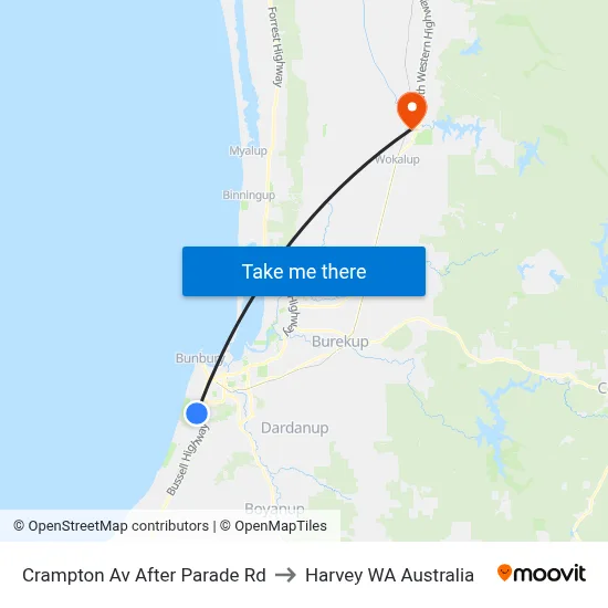 Crampton Av After Parade Rd to Harvey WA Australia map
