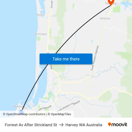 Forrest Av After Strickland St to Harvey WA Australia map