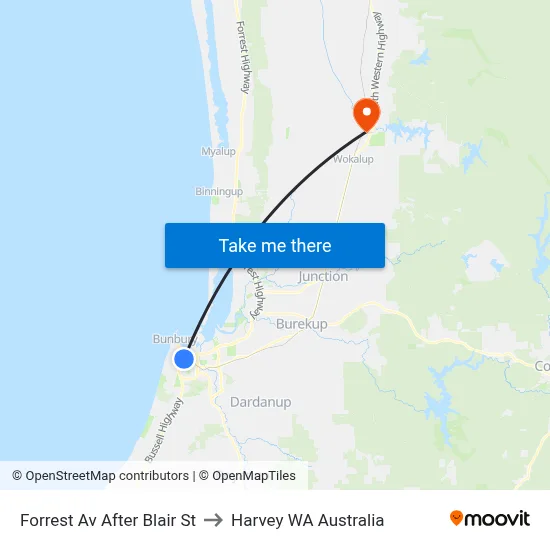 Forrest Av After Blair St to Harvey WA Australia map
