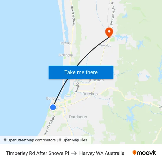 Timperley Rd After Snows Pl to Harvey WA Australia map