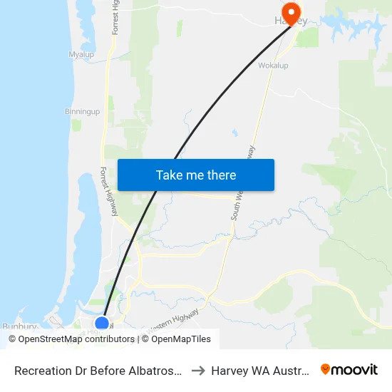 Recreation Dr Before Albatross Cr to Harvey WA Australia map