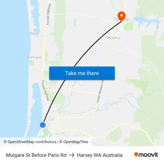 Mulgara St Before Paris Rd to Harvey WA Australia map
