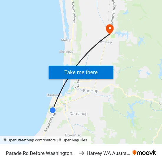 Parade Rd Before Washington Av to Harvey WA Australia map