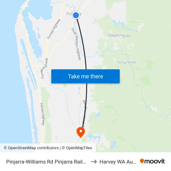 Pinjarra-Williams Rd Pinjarra Railway Station to Harvey WA Australia map