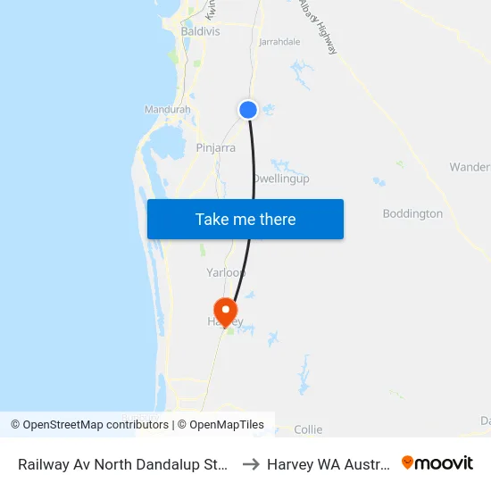 Railway Av North Dandalup Station to Harvey WA Australia map
