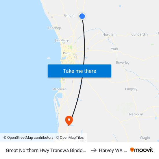 Great Northern Hwy Transwa Bindoon Agricultural College to Harvey WA Australia map