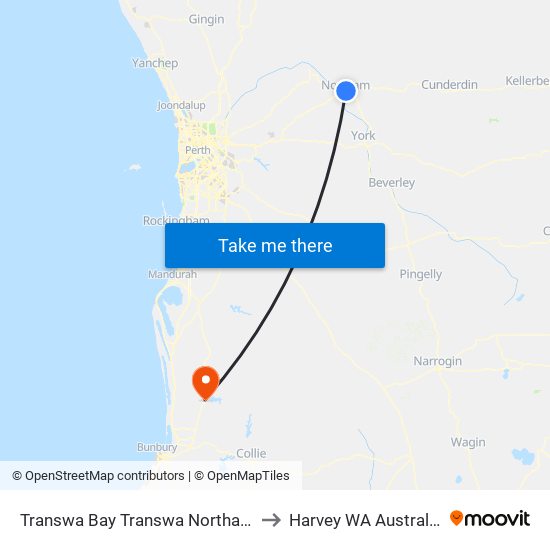 Transwa Bay Transwa Northam to Harvey WA Australia map