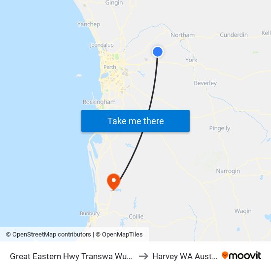 Great Eastern Hwy Transwa Wundowie to Harvey WA Australia map