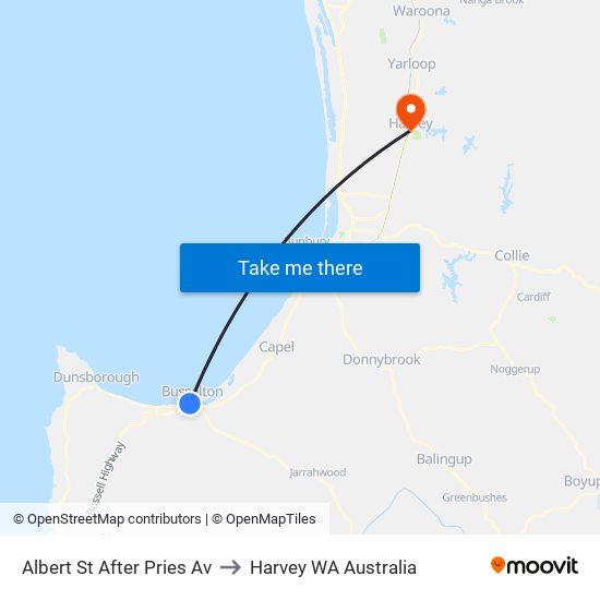 Albert St After Pries Av to Harvey WA Australia map