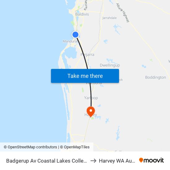 Badgerup Av Coastal Lakes College Stand 2 to Harvey WA Australia map