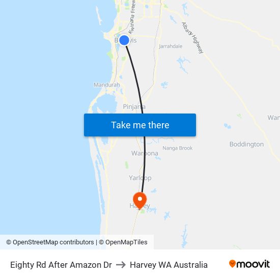Eighty Rd After Amazon Dr to Harvey WA Australia map
