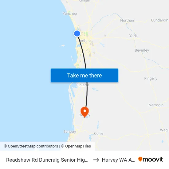 Readshaw Rd Duncraig Senior High School Stand 4 to Harvey WA Australia map