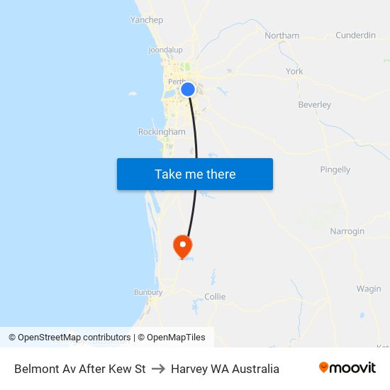 Belmont Av After Kew St to Harvey WA Australia map