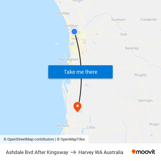 Ashdale Bvd After Kingsway to Harvey WA Australia map