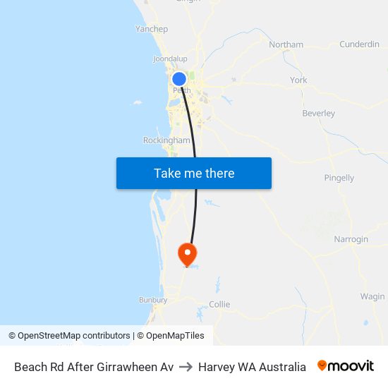 Beach Rd After Girrawheen Av to Harvey WA Australia map