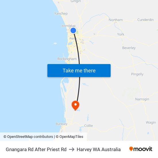 Gnangara Rd After Priest Rd to Harvey WA Australia map