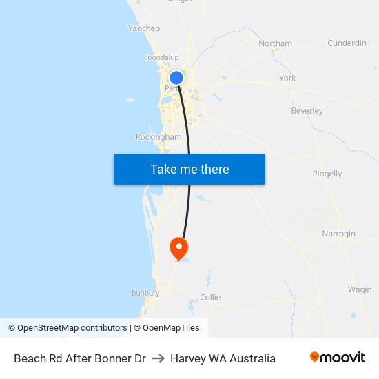 Beach Rd After Bonner Dr to Harvey WA Australia map