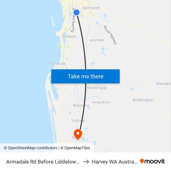 Armadale Rd Before Liddelow Rd to Harvey WA Australia map