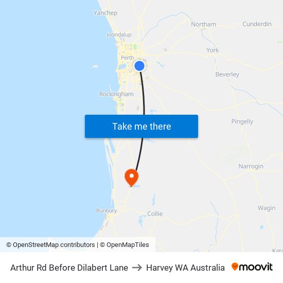 Arthur Rd Before Dilabert Lane to Harvey WA Australia map