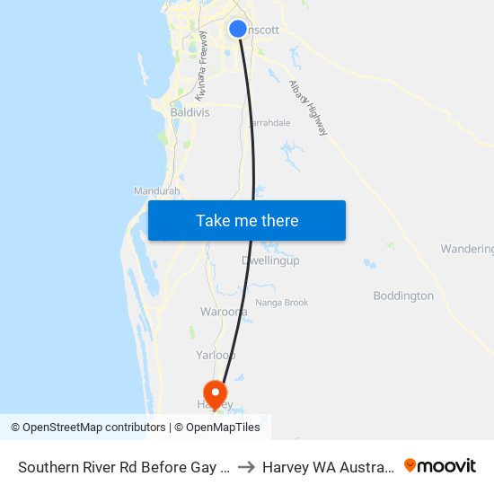 Southern River Rd Before Gay St to Harvey WA Australia map