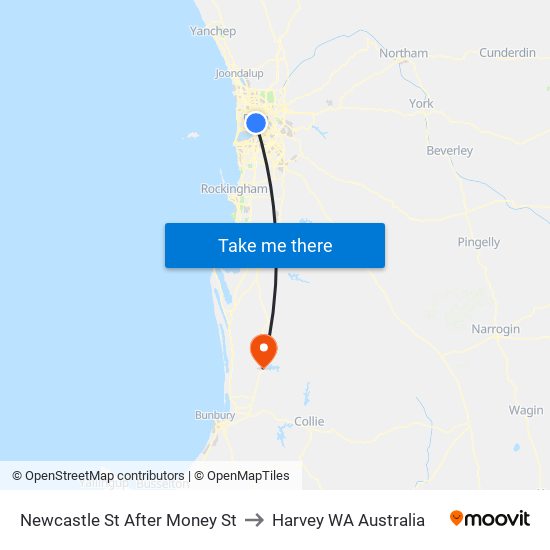 Newcastle St After Money St to Harvey WA Australia map