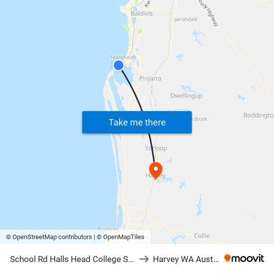 School Rd Halls Head College Stand 4 to Harvey WA Australia map