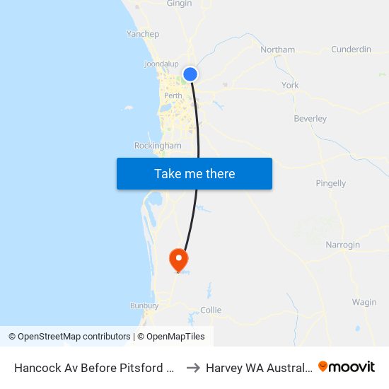 Hancock Av Before Pitsford CH to Harvey WA Australia map