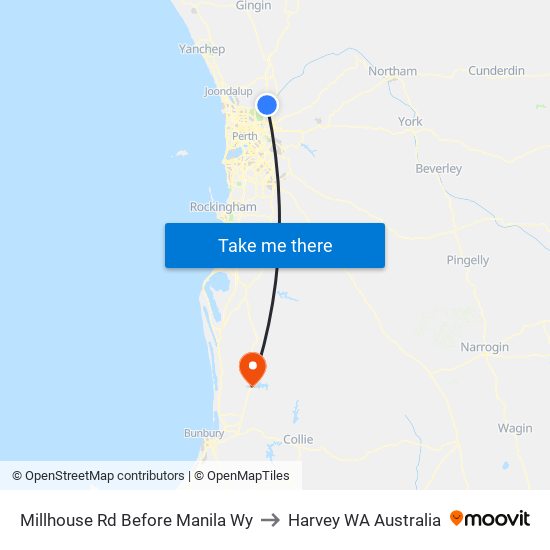 Millhouse Rd Before Manila Wy to Harvey WA Australia map