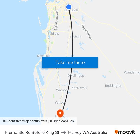 Fremantle Rd Before King St to Harvey WA Australia map