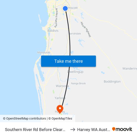 Southern River Rd Before Clearwater Dr to Harvey WA Australia map