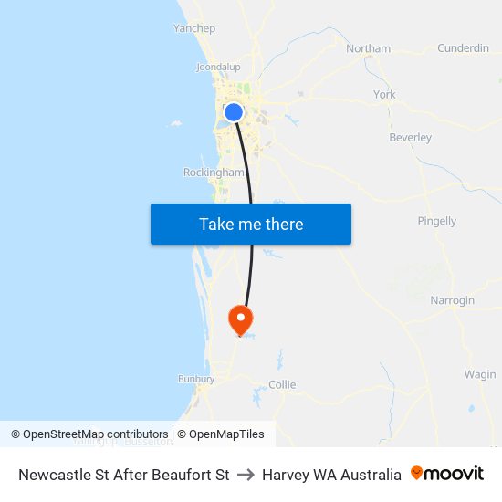 Newcastle St After Beaufort St to Harvey WA Australia map