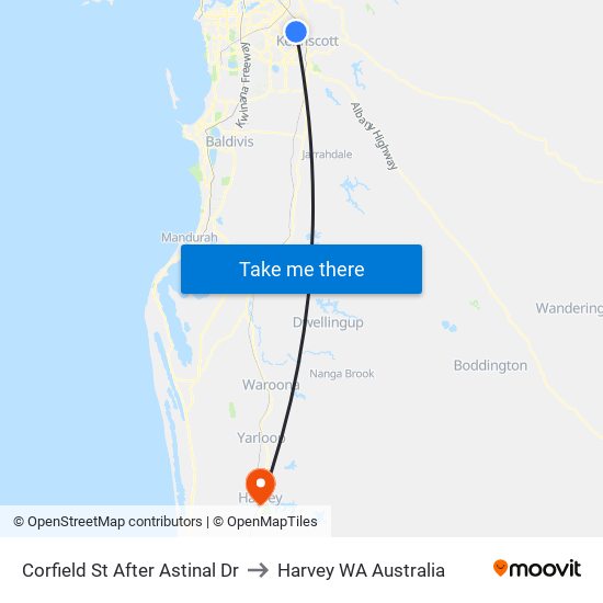 Corfield St After Astinal Dr to Harvey WA Australia map