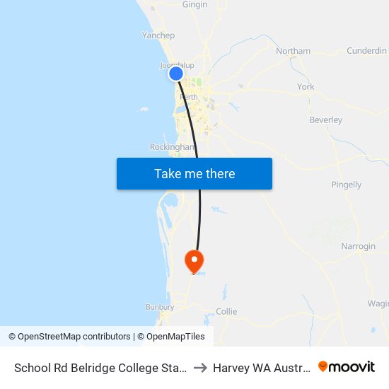 School Rd Belridge College Stand 2 to Harvey WA Australia map