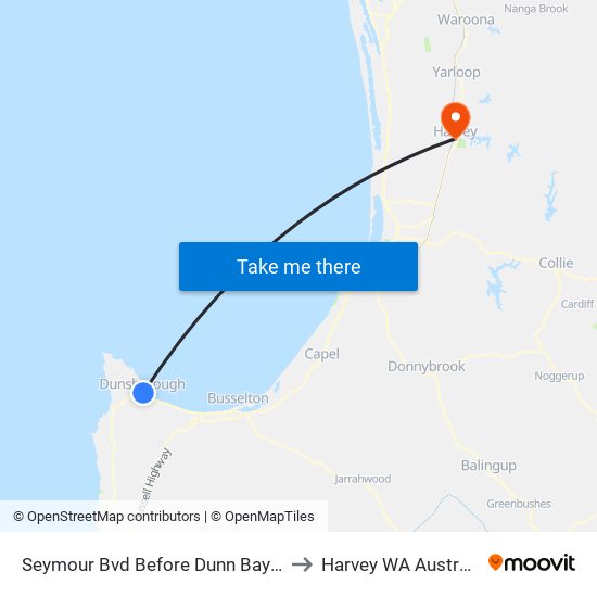 Seymour Bvd Before Dunn Bay Rd to Harvey WA Australia map