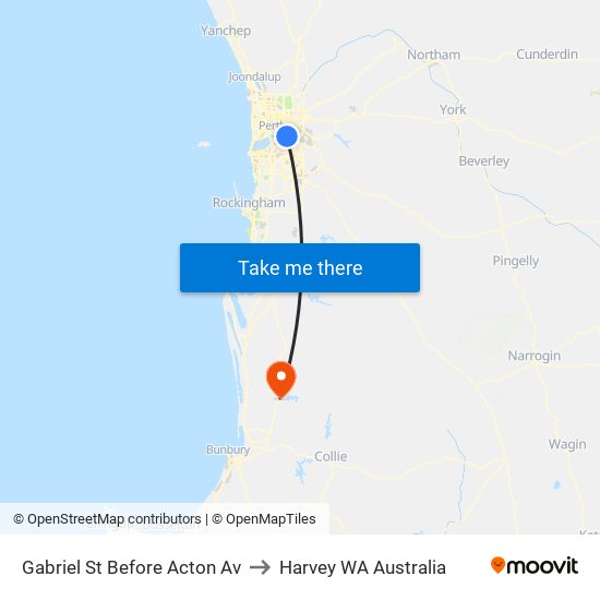 Gabriel St Before Acton Av to Harvey WA Australia map