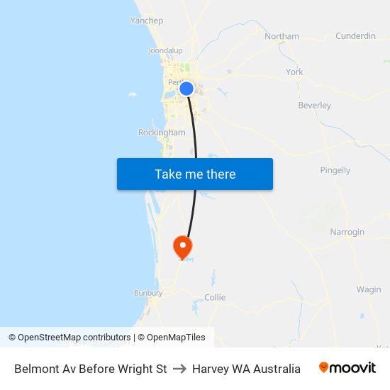 Belmont Av Before Wright St to Harvey WA Australia map